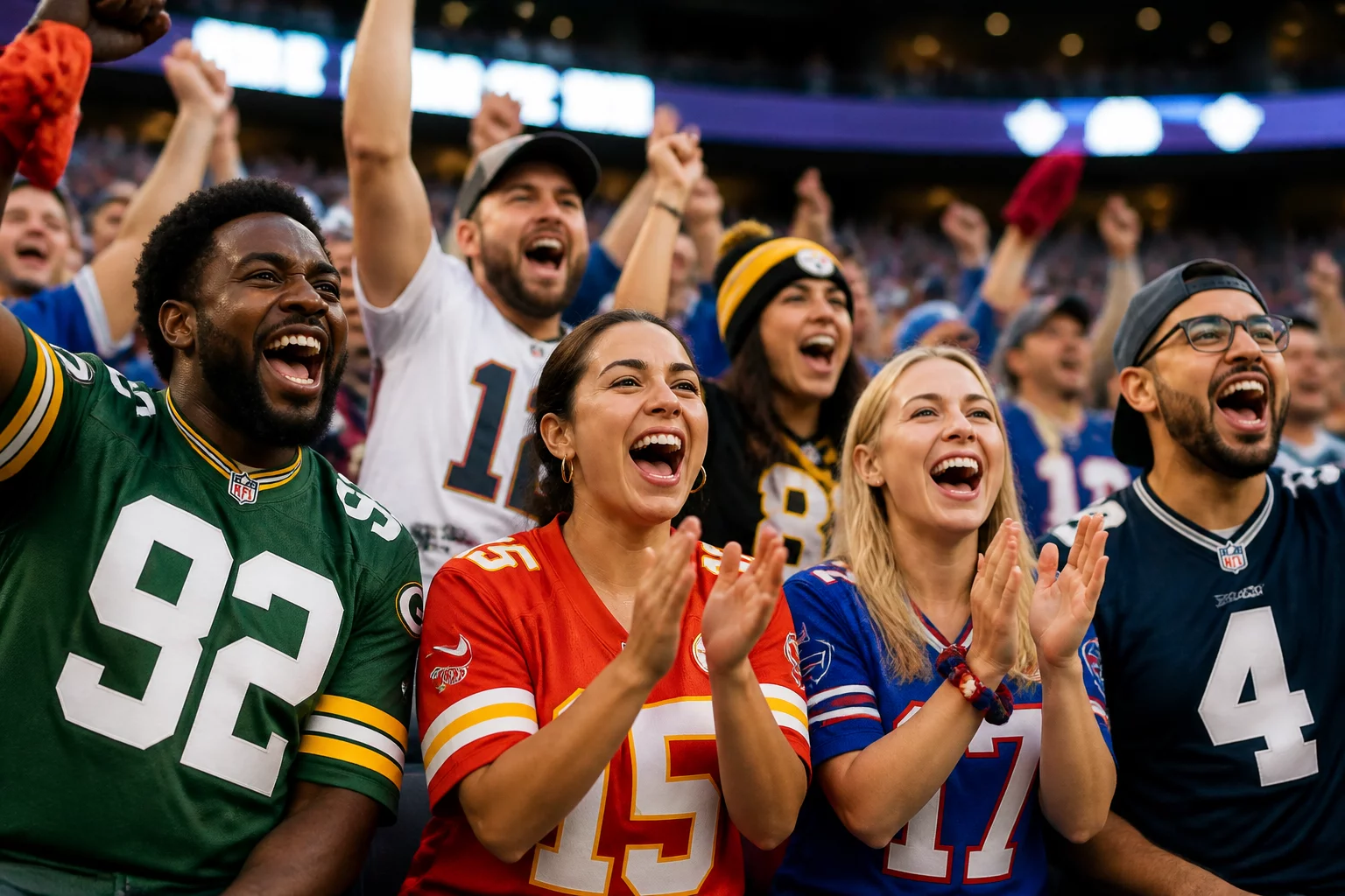 Fans in team jerseys cheering